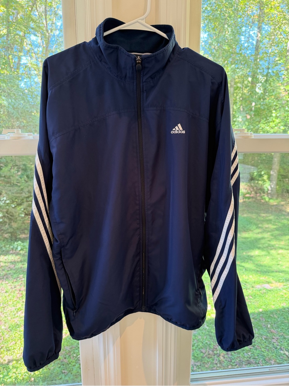 Vintage adidas Navy and White Men's Windbreaker Jacket